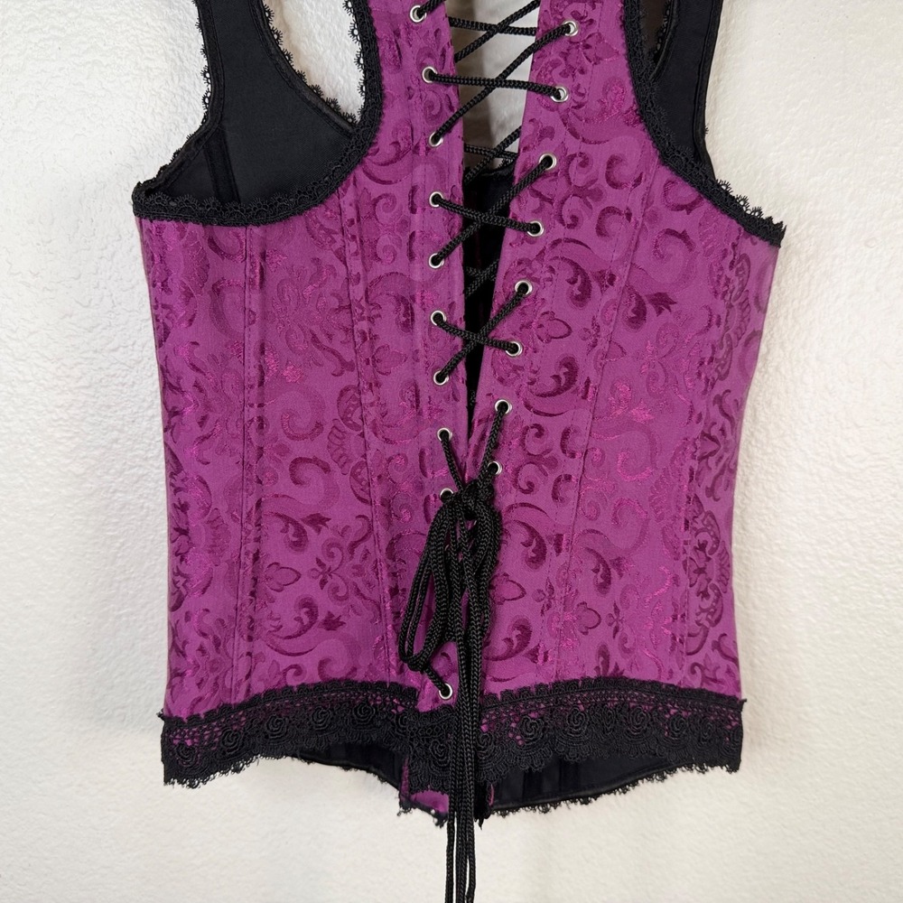 iCollection Corset Purple Sz 34 Jacquard Lace Up Gothic Renaissance  Steampunk - Picture 8 of 10